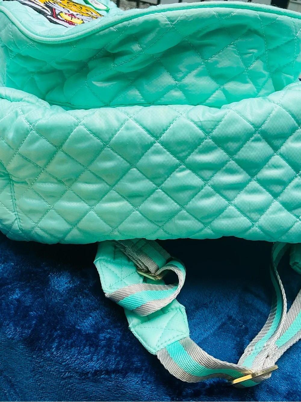 Oliver Thomas Quilted Teal Backpack with Tiger Patch
